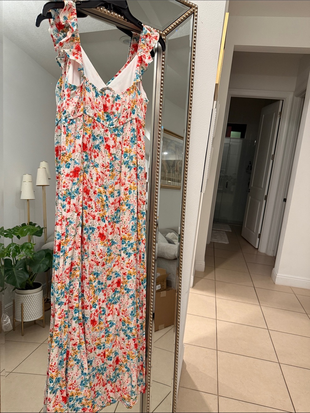 Kingston Floral Maxi Dress in White with Red, Blue, Yellow Flowers - Picture 6 of 7